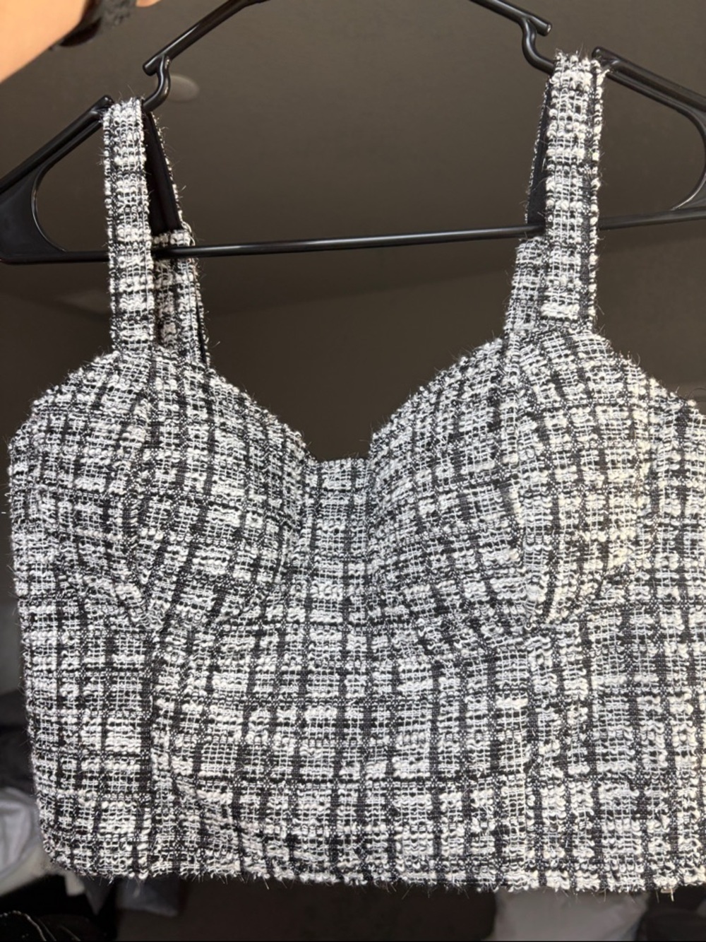 NWT M Tweed Crop Top Black White Silver Steve Madden Zipper Adjustable